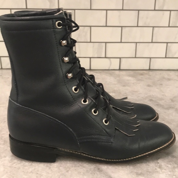 Justin Boots Shoes - Justin Roper Boots Womens 5.5 B Blue Gray Western Diamond Cowgirl Rodeo Lace Up